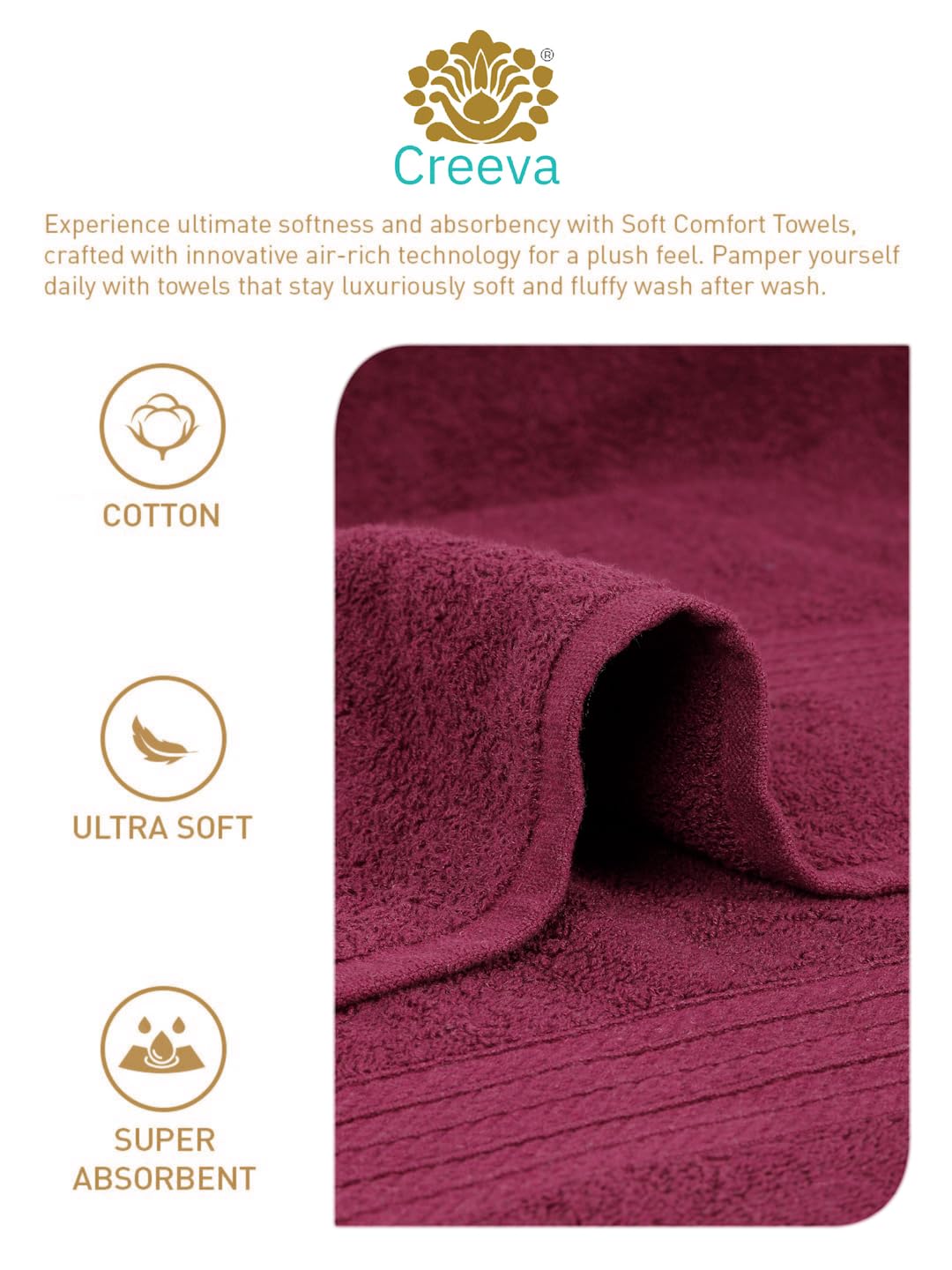 Creeva Classic Bath Towel 1000 Gsm (Wine & Royal Blue) - Set Of 2