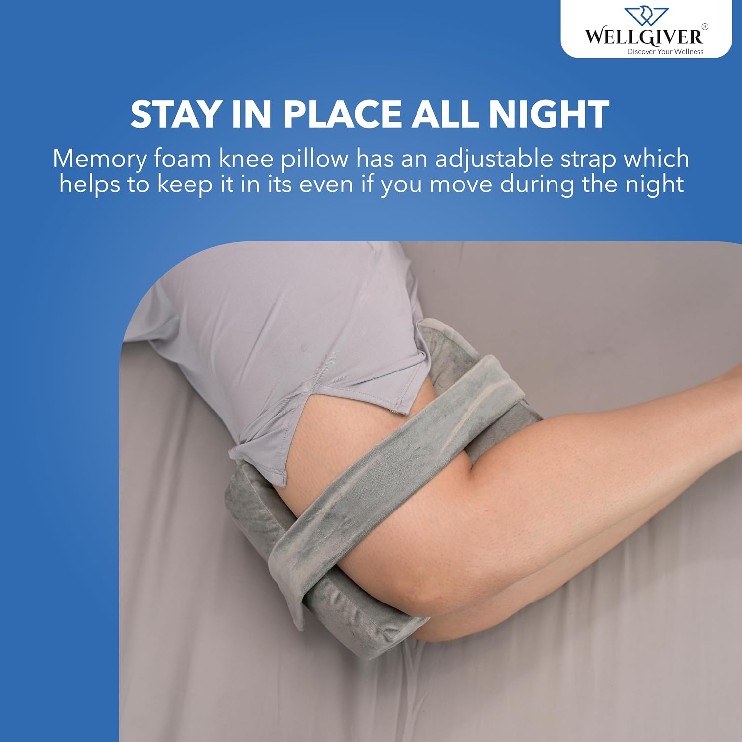 Orthopedic Memory Foam Knee & Leg Pillow, Adjustable Pillow, Gray | Pillow For Men & Women - Supports Knock Knees, Calves & Thighs, Elevates Legs | Portable, Removable Cover - Pack Of 1