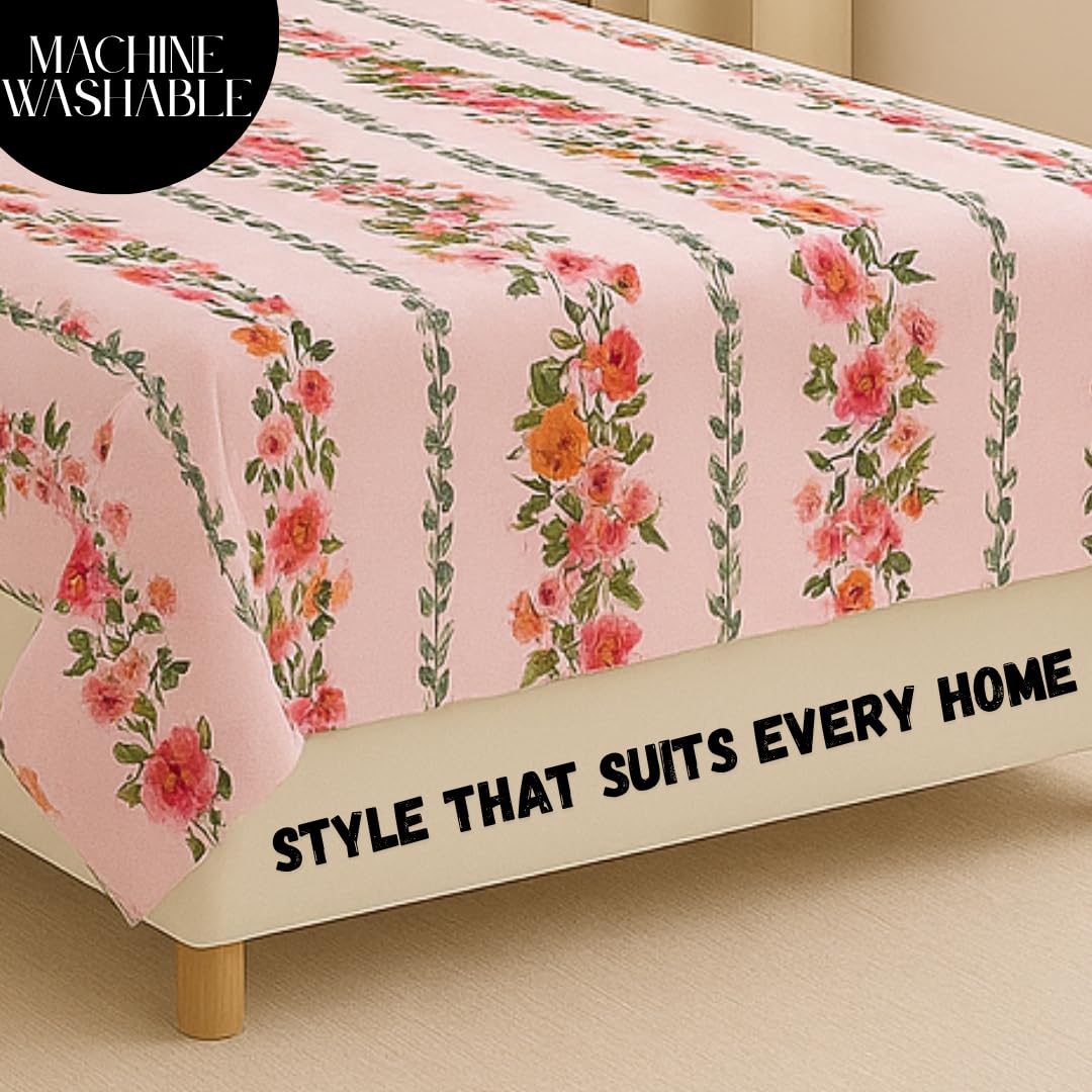 100% Cotton Bedsheet For Single Bed With One King Size Pillow Covers Soft - 60 X 90 Inches, Pink | Good For All-Season Everyday Use
