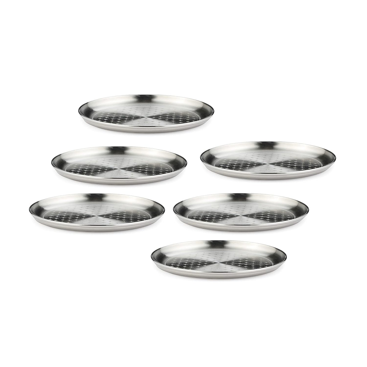 Chrome Stainless Steel Quarter Plate Set Of 6 - Zenith Series | Salad & Snacks Plates - Flower Dot Patterns | Serve Ware, Dinnerware & Tableware