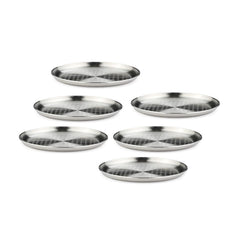 Chrome Stainless Steel Quarter Plate Set Of 6 - Zenith Series | Salad & Snacks Plates - Flower Dot Patterns | Serve Ware, Dinnerware & Tableware