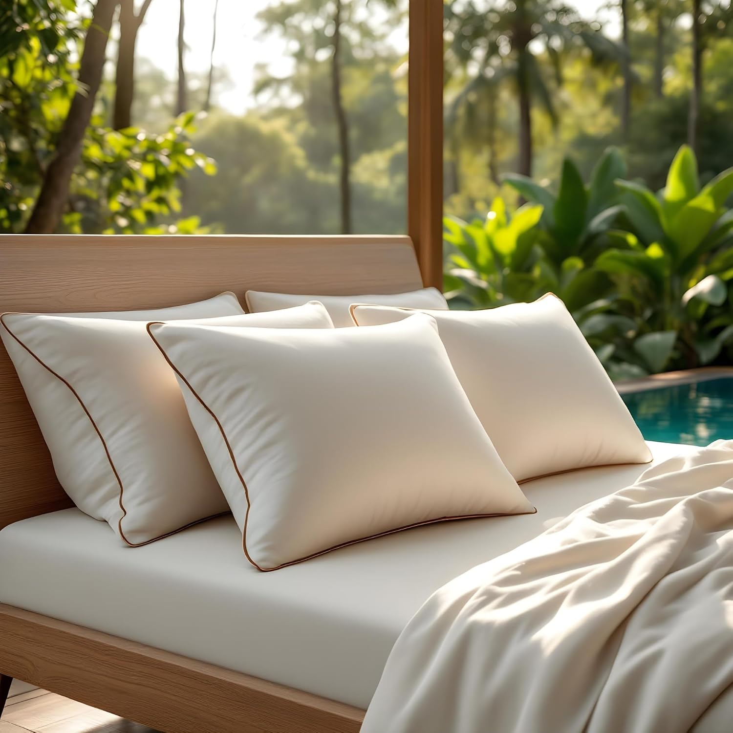 Soft Microfiber Pillows With Premium Mocha Brown Piping, Bed Pillow - 17x27 Inch | Comfortable & Supportive Sleeping Pillows Set, Versatile Use, Any Bedroom Décor - Set Of 2