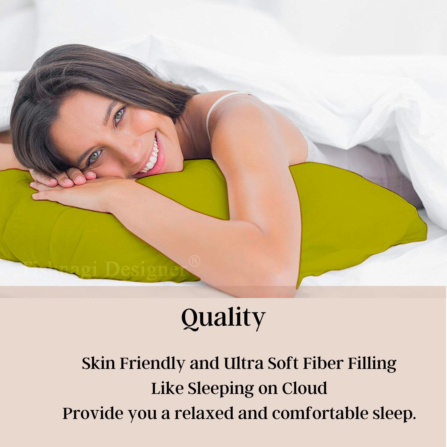 Full Body Pillow, For Back Support, Cotton Soft Side Sleeper Pillow With Cover, Green - 18 X 54 Inch | Cuddle, Hug Long Takiya With Microfiber Filling Adjustable Pillow - Pack Of 1