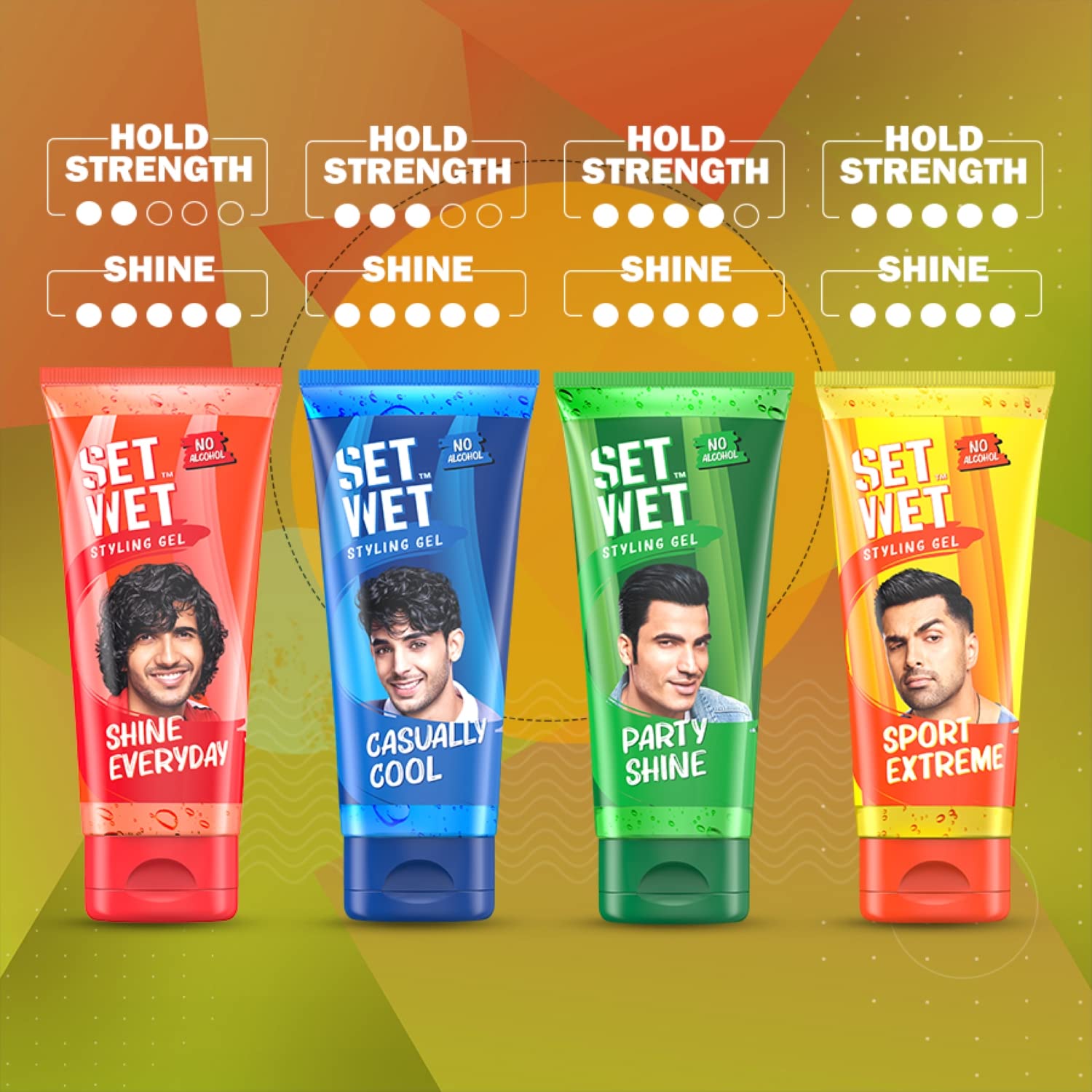 Set Wet Styling Hair Gel For Men Shine Everyday , 50gm 1.7 Oz. | Light Hold , High Shine | For Long Hair | No Alcohol , No Sulphate