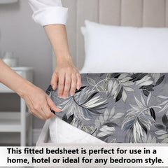 Elastic Fitted Double Bedsheets With 2 Pillow Covers - Size-72x68+6 Inches, Grey & Black | Double Bed With Corner Fit Wrinkle Free Super Soft Floral Pattern Breathable