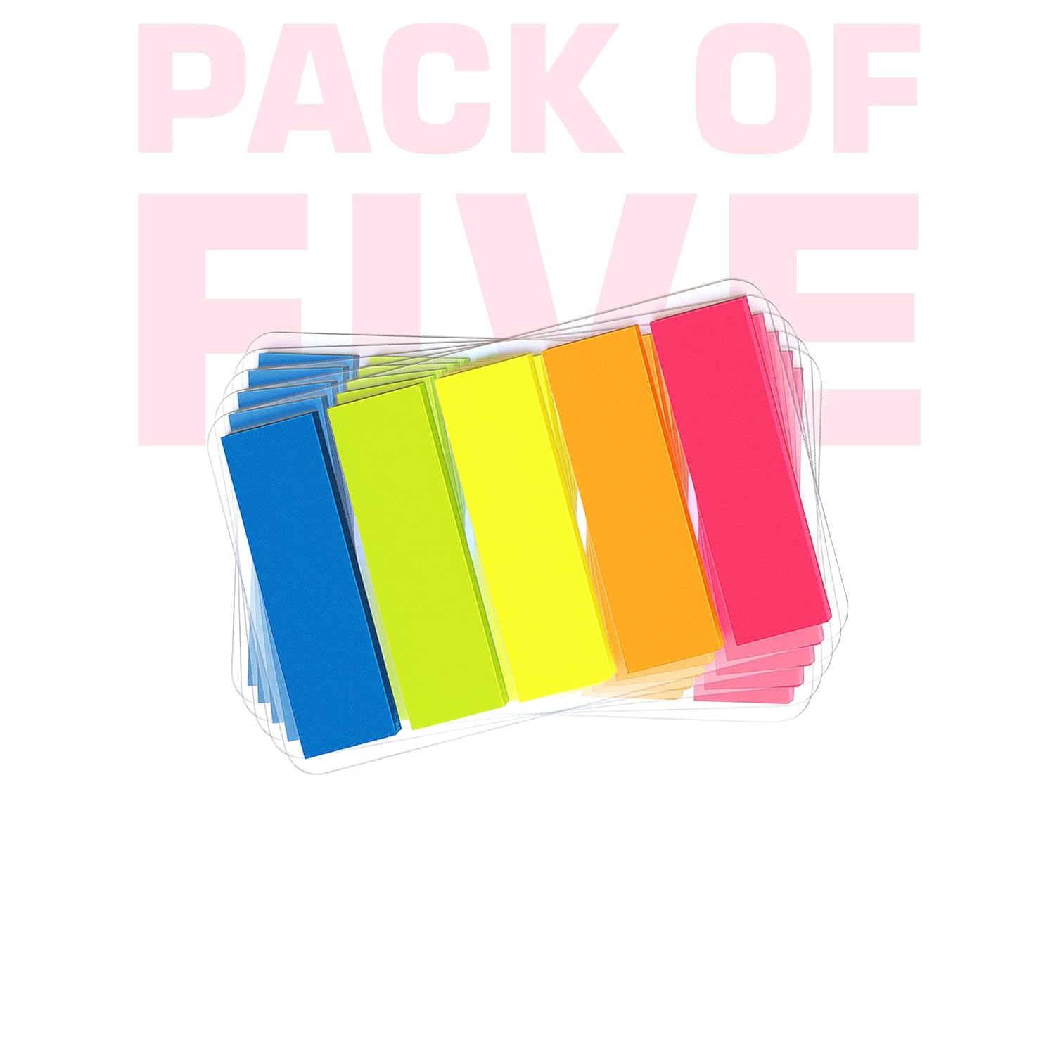 Transparent 5 Color Plastic Flag Sticky Notes | Pack Of 5 X 100 Sheets Each - Bright & Durable
