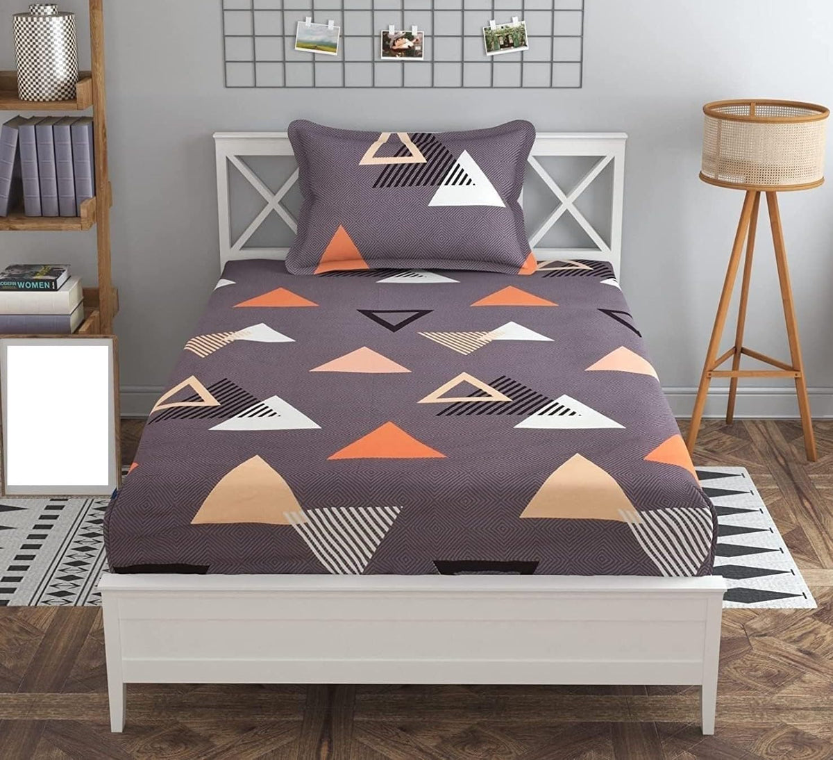 Cotton Printed 1 Single Bedsheet With 1 Large Size Pillow Covers - 60 X 90 Inches, Grey | 240 Thread Count - Light Weight, Suitable For All Seasons & Easy To Wash