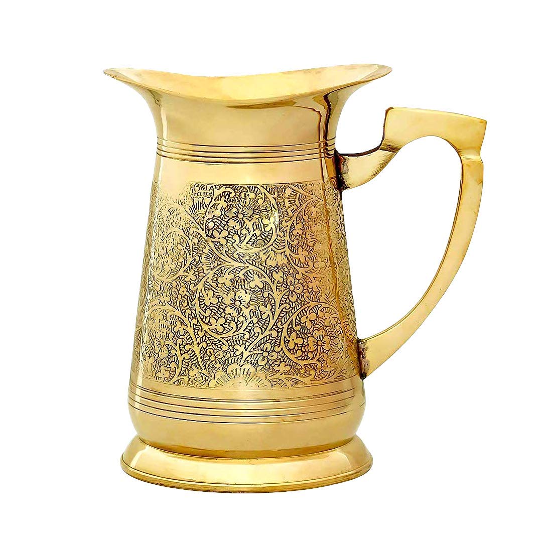 Pure Brass Jug Or Pitcher With 4 Glasses Set | Drink Ware Set Capacity: Jug -1000ml, Glass - 300ml | Luxury Antique Look