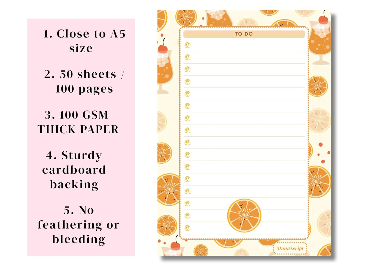 A5 Notes/To Do List Notepad, Beautiful Checklist Pad, Tear-Off Sheets (Lemon) Pack Of 1