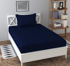 Bedsheet Single Size Elastic Fitted With 1 Pillow Cover - 48 X 72 X 8 Inches, Dark Blue | Soft Touch To Skin | Perfect Ideal For House, Hotel, Guest House Bedsheet