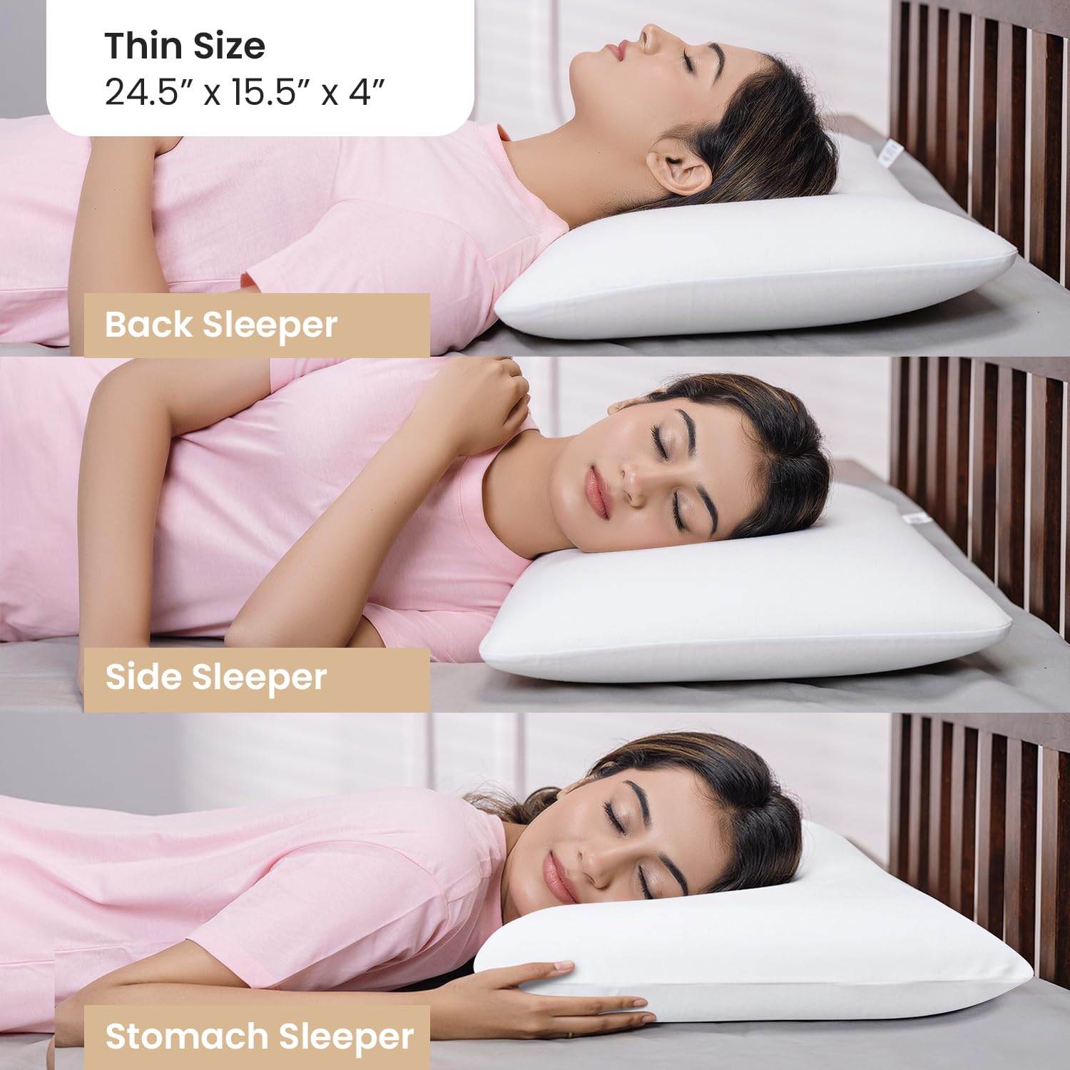 Memory Foam Pillow For Neck Pain & Shoulder Pain, Thin Size - 4 Inches Thick | Orthopedic Pillow For Sleeping, Without Cover, Lightweight, Adjustable, Portable | Neck Support - Pack Of 2