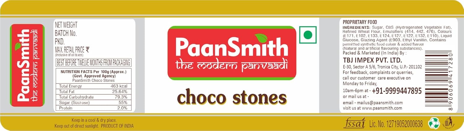 Paansmith Choco Stones 240gm, | Chocolate Rock Stone Candy | Jar Pack