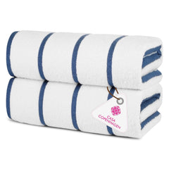 Casa Copenhagen Pack Of 2 Cabana Pool Xl Bath Towels 610 Gsm Cotton Rough & Tough Use Colour (White Navy Stripe)