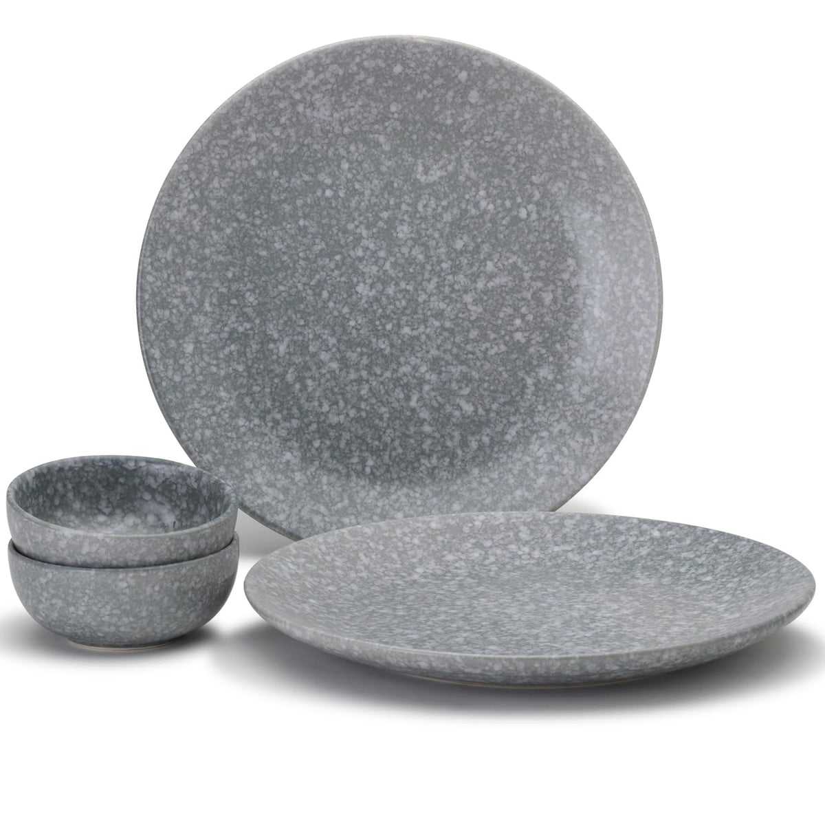 Handcrafted Premium Ceramic Dinner Set - Pack Of 4, Silver Grey | 2 Dinner Plates + 2 Small Dinner Bowl, 160ml Each - Scratch Resistant, Microwave & Dishwasher Safe