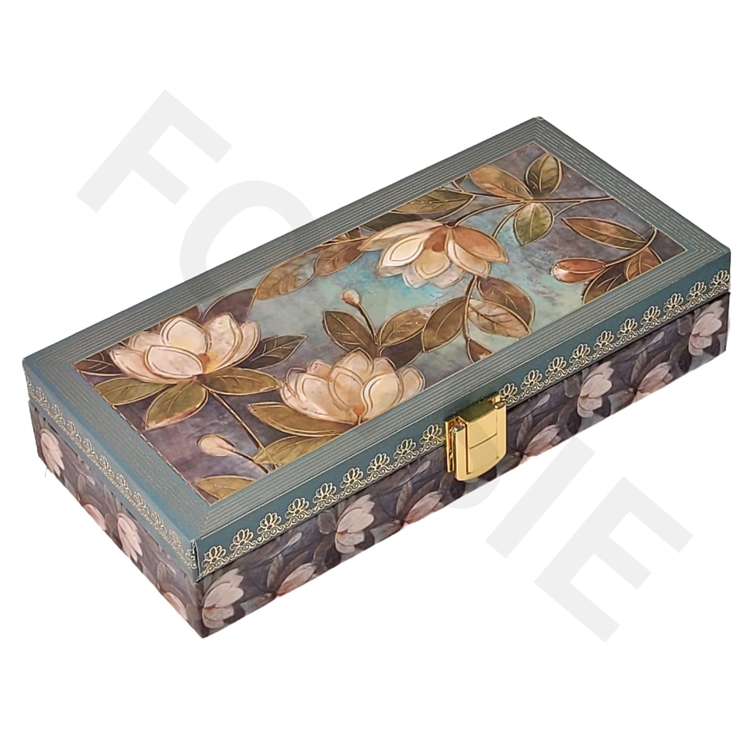 Fancy Shagun Cash Box Or Gaddi Box For Gifting Money On Wedding, New Born Baby, Ring Ceremony Pattern1pc, Material - Wood, Colour - Green Flower