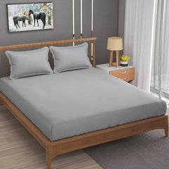 Cotton Elastic Fitted King Size Double Bed Bedsheet With 2 Pillow Covers - 72x78x6 Inches, Silver | Durable Bedsheets For Everyday Comfort