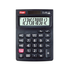 Flair FC-290 Desktop Calculator | 12 Digits Calculator, 112 Steps Check & Correct | Square Root Function | Dual Power With Solar | Ideal For Use School, College & Corporate | Black