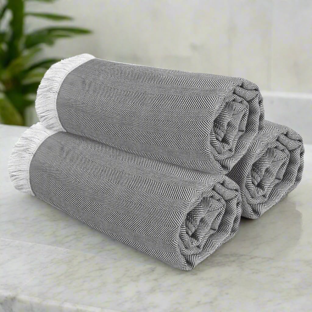 Heelium 100% Bamboo Bath Towel 1200 Gsm | Ultra Soft & Lightweight Highly Absorbent & Fast Drying Turkish Bath Towel (Pack Of 3)- Grey