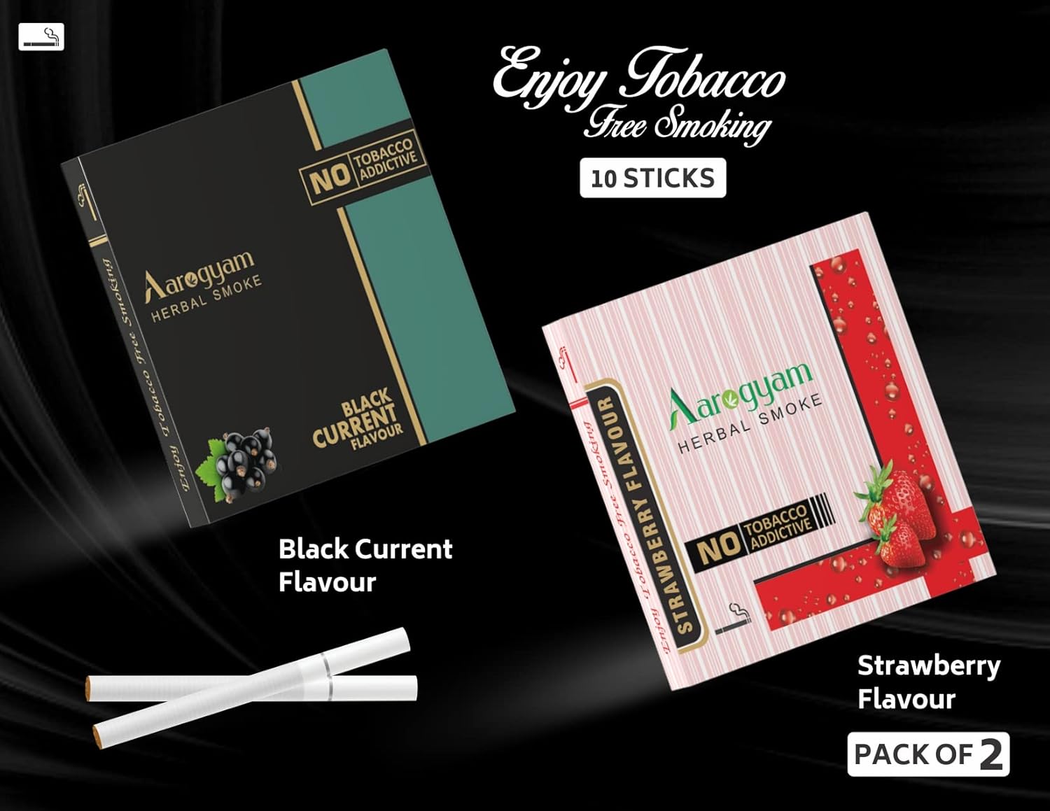 Strawberry & Black Current Flavored Cigarette For Relieve Stress & Mood Enhance - 10 Sticks X 2 Packets | No Bad Smell, Non Addictive, No Harmful - Tobacco & Nicotine Free