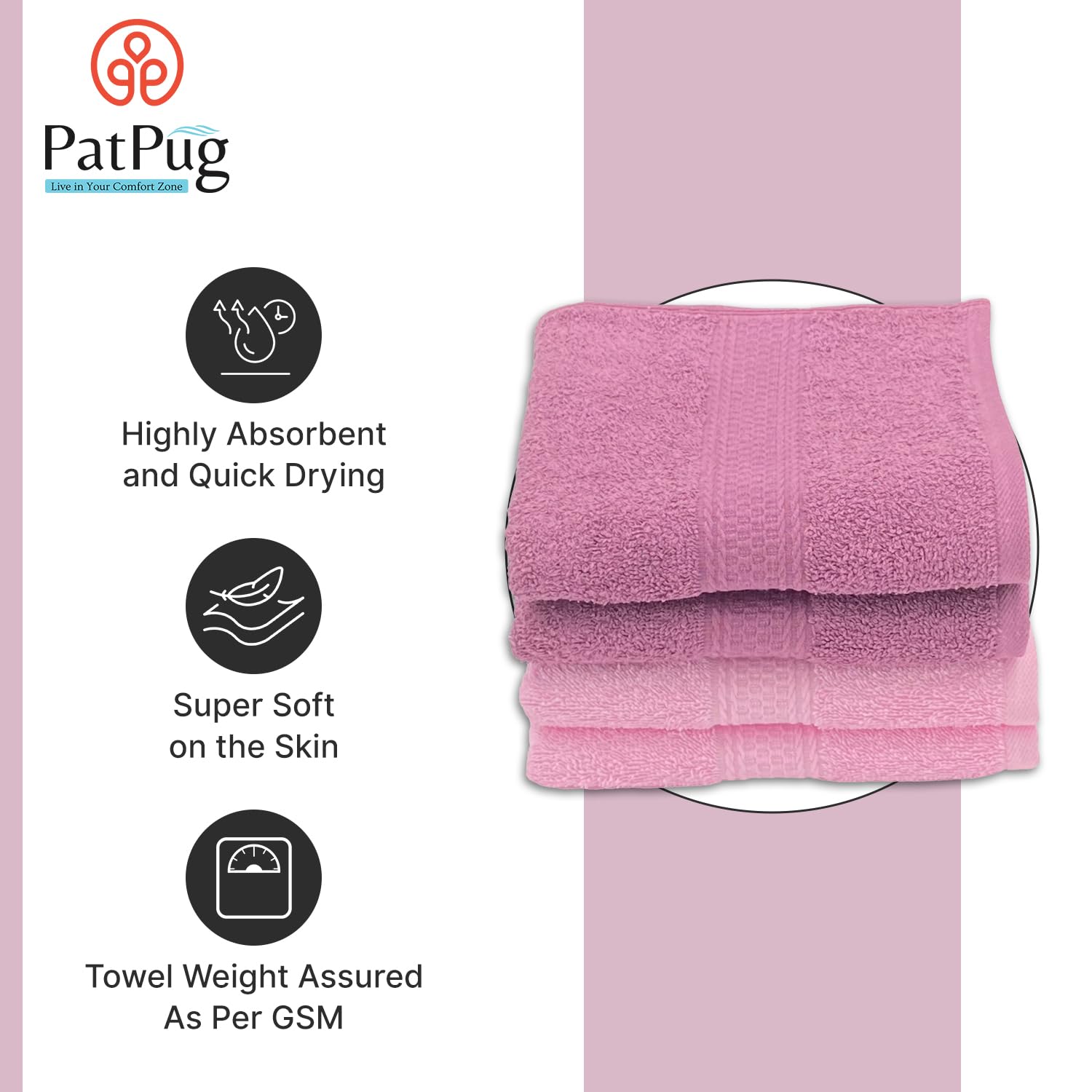 Patpug 100% Indian Ultra Soft Cotton Hand Towel 800 Gsm | For Gym, Workout, Yoga, Wash Basin (Mahogany & Baby Pink) - 4 Piece
