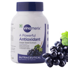 Vinomerix Antioxidant, Grape Seed Extract, Helps In Reducing Blood Pressure, Oxidative Stress & Improve Blood Circulation | 600mg 60 Veg Capsules 100gm 0.2lbs