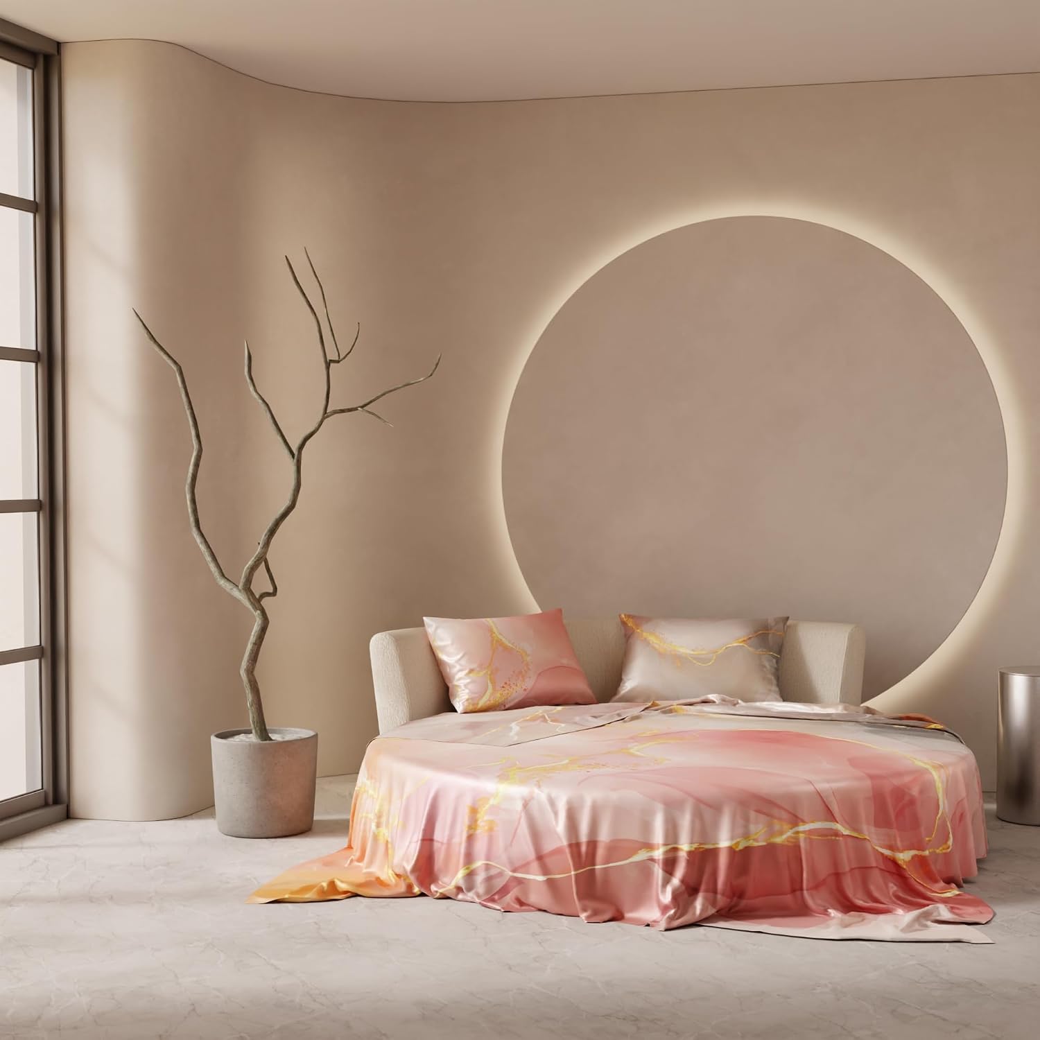 Satin Bedsheet King Size Bed With 2 Pillow Covers | 90 X 108 Inches, Grey & Peach | Premium Bedding Set, Gifts For Couples, Wedding, Anniversary