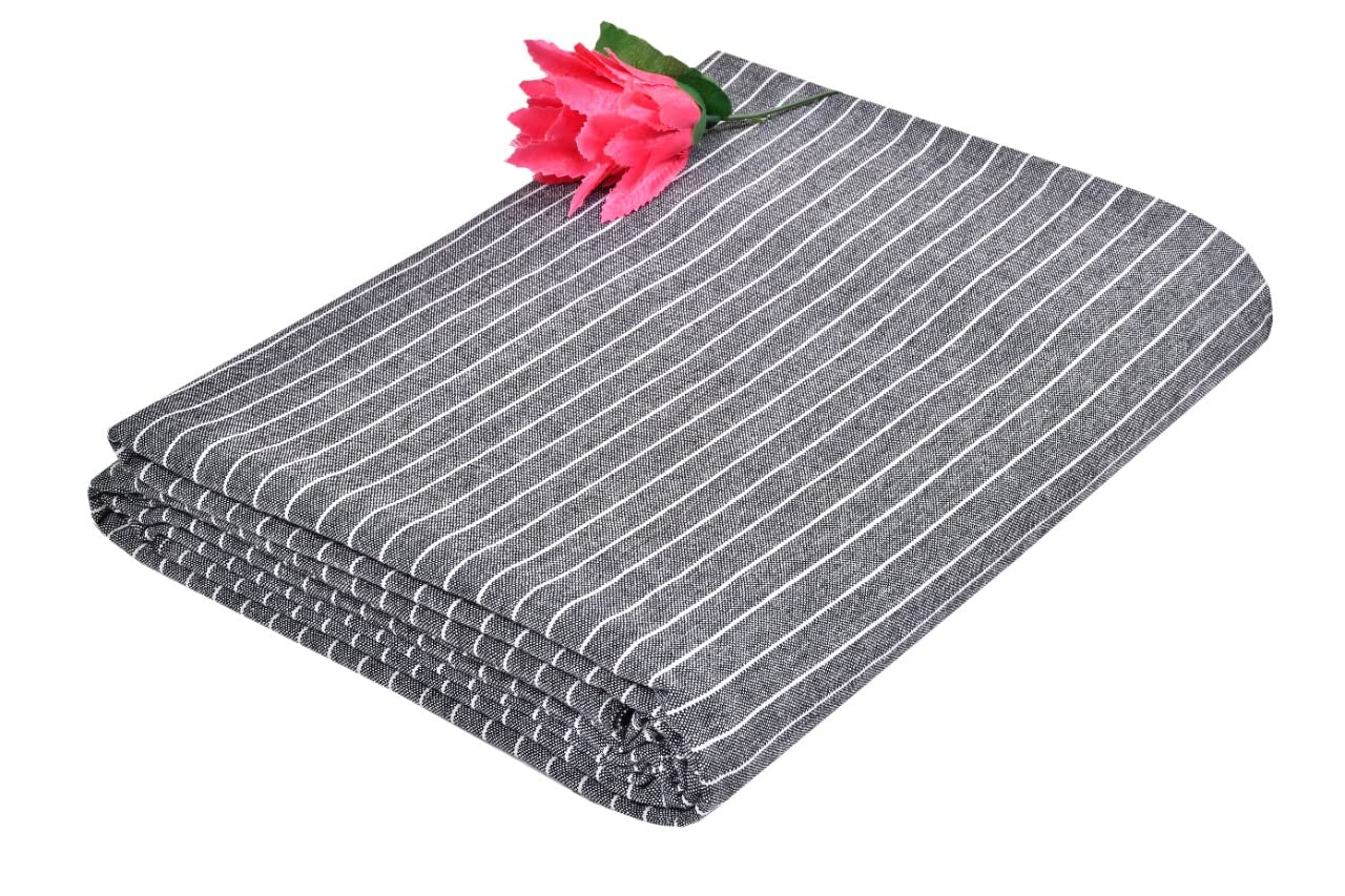 100% Cotton Single Bedsheet - 60 X 90 Inches, Grey | Suitable For Winter & Summer - Striped Traditional Bedsheet Design