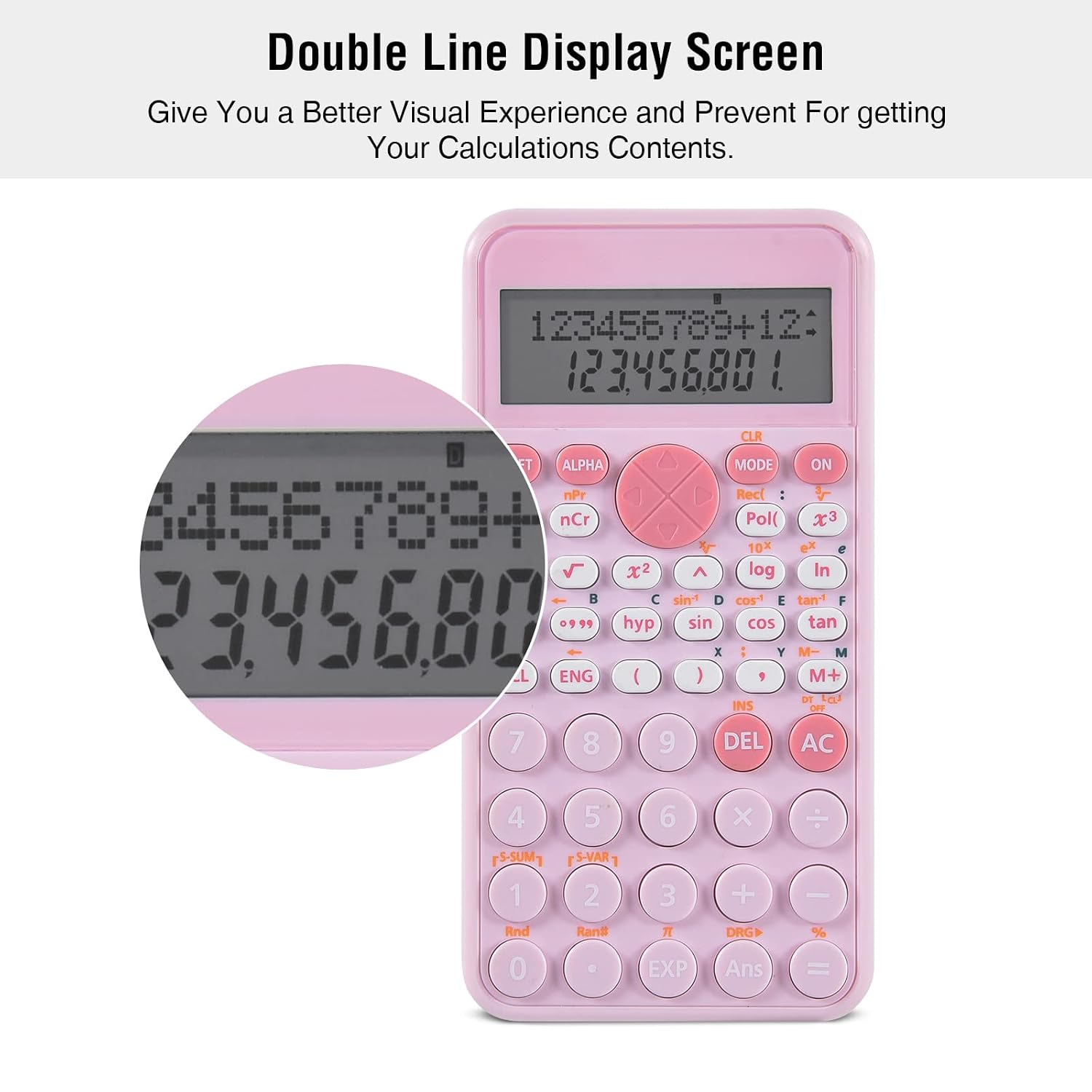 EooCoo Scientific Calculator, Two-line Display, Cute Desk Accessories, Slim And Portable, Standard Scientific Calculator Suitable For School Office Business Supplies, Primary School-pink