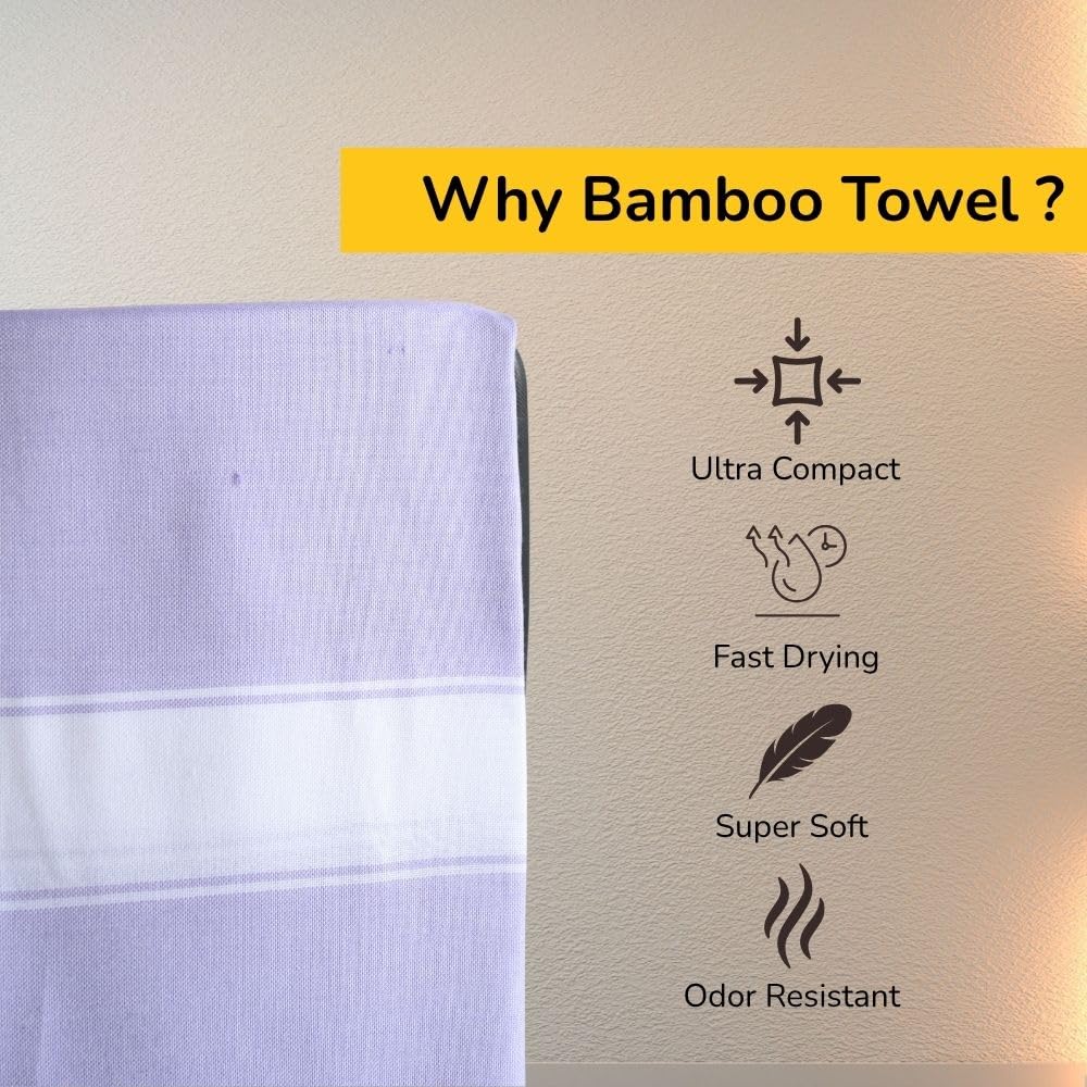 Aero Weav Ultra Lightweight Bamboo Bath Towel 200gsm | Compact, Portable & Less Than Skin-Friendly & Eco-Friendly Travel Towel (British Lavender & Lavender Lily)- Pack Of 2