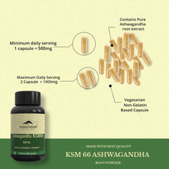 Rasayanam Ashwagandha Ksm-66 500mg Extra Strength Natural Formulation Support Strength & Energy Withania Somnifera Extract | 60 Veg Capsules 100gm 0.2lbs Each Pack Of 2