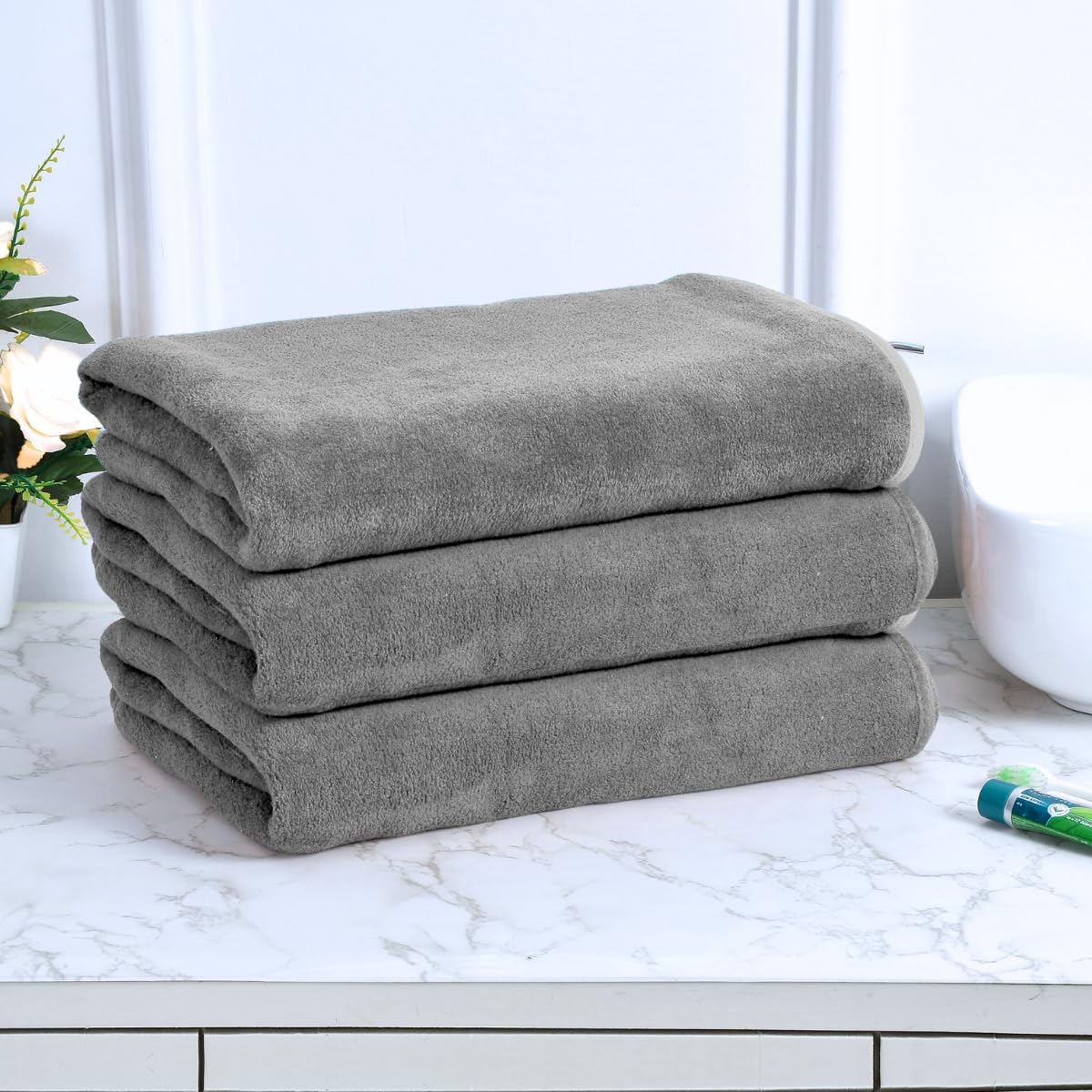 Black Gold The Finer Touch Premium Microfiber Bath Towels 1200 Gsm | Lightweight Ultra-Soft Fade Resistant (Grey) - 3 Pcs