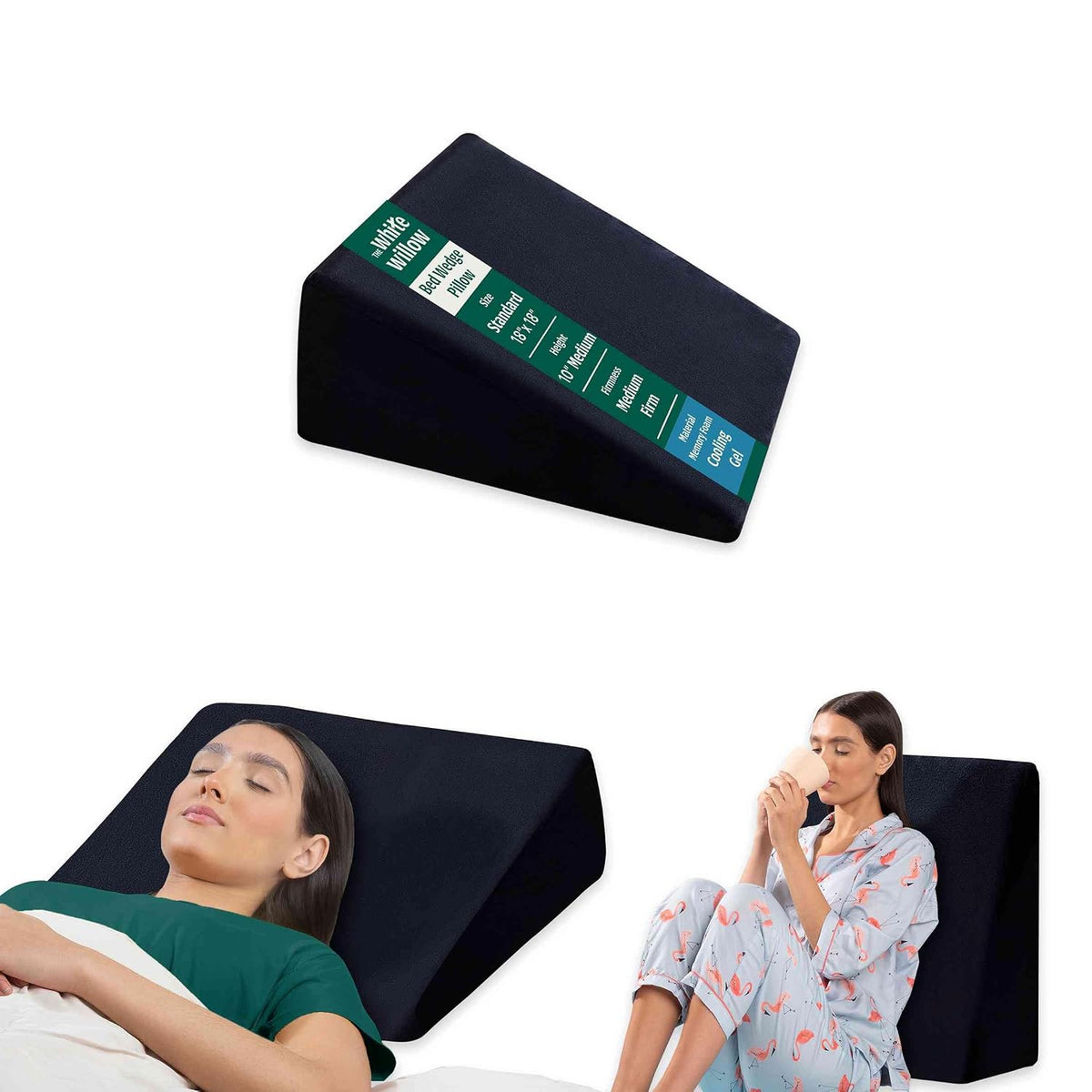 Orthopedic Wedge Pillow, Cooling Gel Memory Foam & HR Foam Pillow, Black, Standard Size - 18 L X 18 W X 10 H Inches | Acid Reflux, Leg Elevator, Neck Pain Relief, Pregnancy, Anti Snoring