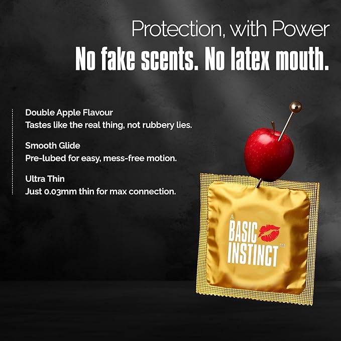 Basic Instinct Climax Delay Ultra Thin Latex Condoms For Men Double Apple 3 Pcs Pack Of 5