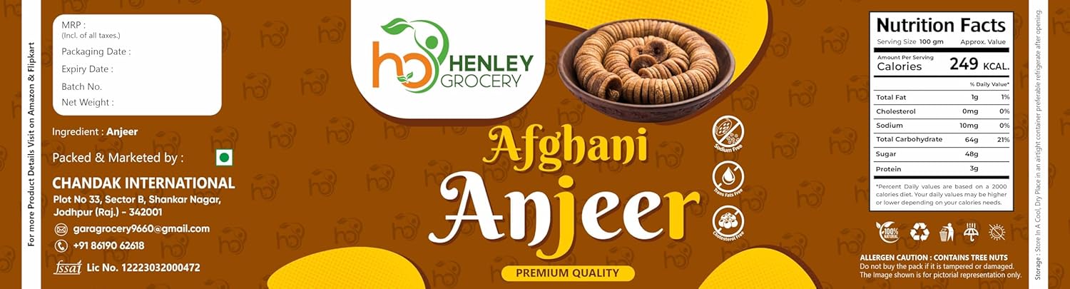 Natural Dried Afghani Anjeer By Henley Grocery 250gm, I Healthy Dry Fruit Dried Figs Afghani Anjeer Jar Pack | Guilt-free Nutrient Rich Healthy Snack | 8.8 Ounce