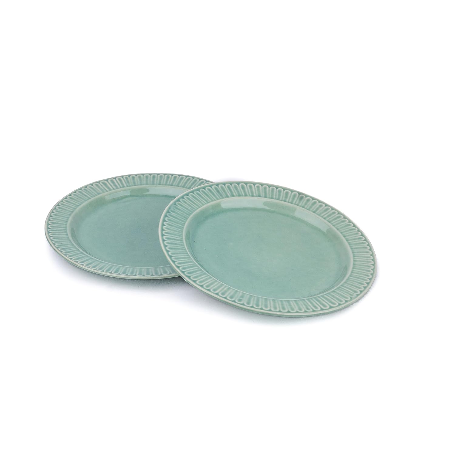 Ceramic Dinner Plates Set Of 6 Pieces, Light Mint Carving Series | Ceramic Plates Set - Glossy Finish Plate Set | Ceramic Dinner Plates - Set Of 6 Plates | Microwave Safe & Chip Resistant