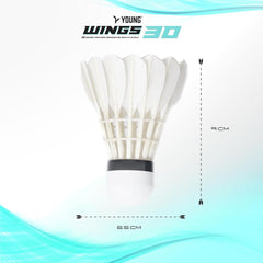 Young Wings 30 Goose Feather Badminton Shuttlecock (A+ Grade) Tournament Grade Professional Feather Shuttlecock | Hi-Dura Natural Cork | Suitable for Professionals , Speed 76 | Pack Of 1