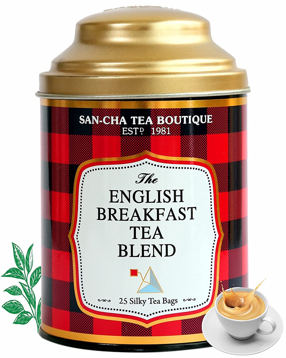 San-Cha The English Breakfast Tea Blend - 25 Silky Tea Bags | Full Bodied Tea With Woody Notes - Rich Flavor Whole Leaf Assam Tea | Medium Caffeine Loose Tea Leaf