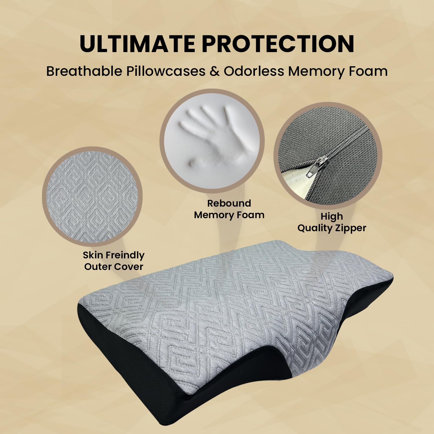Cervical Pillow For Neck Pain & Shoulder Pain Relief, Grey | Memory Foam Pillow For Sleeping - Orthopedic Pillow For Spondylitis, Perfect For All Sleeping Position - Pack Of 2