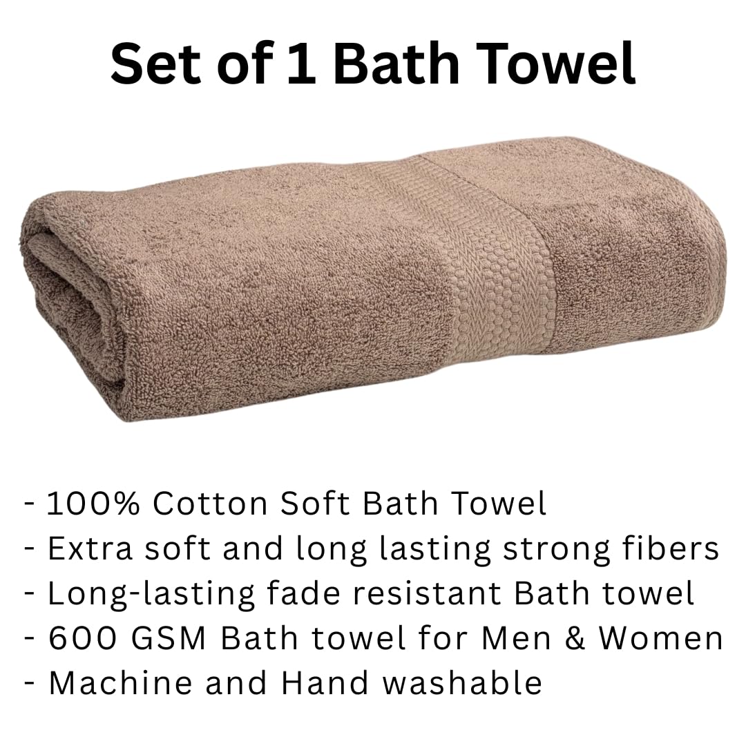 Stamio Cotton Bath Towel 600 Gsm | Two Ply Combed, Extra Soft & Absorbent Large Full Size Towels For Bathing, Home, Sports, Salon, Hotel Use (Brown)