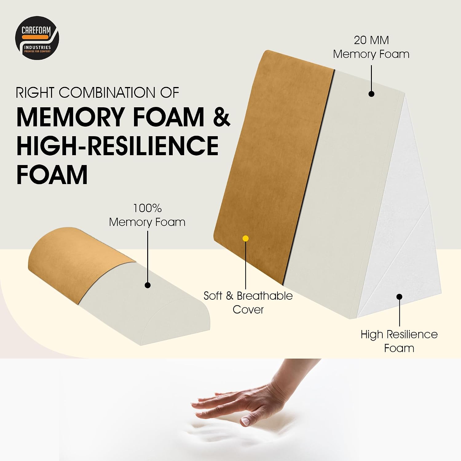 Wedge Pillow For Back Support, Adjustable Wedge Pillow With Headrest, Velvet Tan - 22 X 22 X 12 Inch | Memory Foam Bed Wedge Pillow For Sleeping | Acid Reflux, Gerd, Snoring, Resting