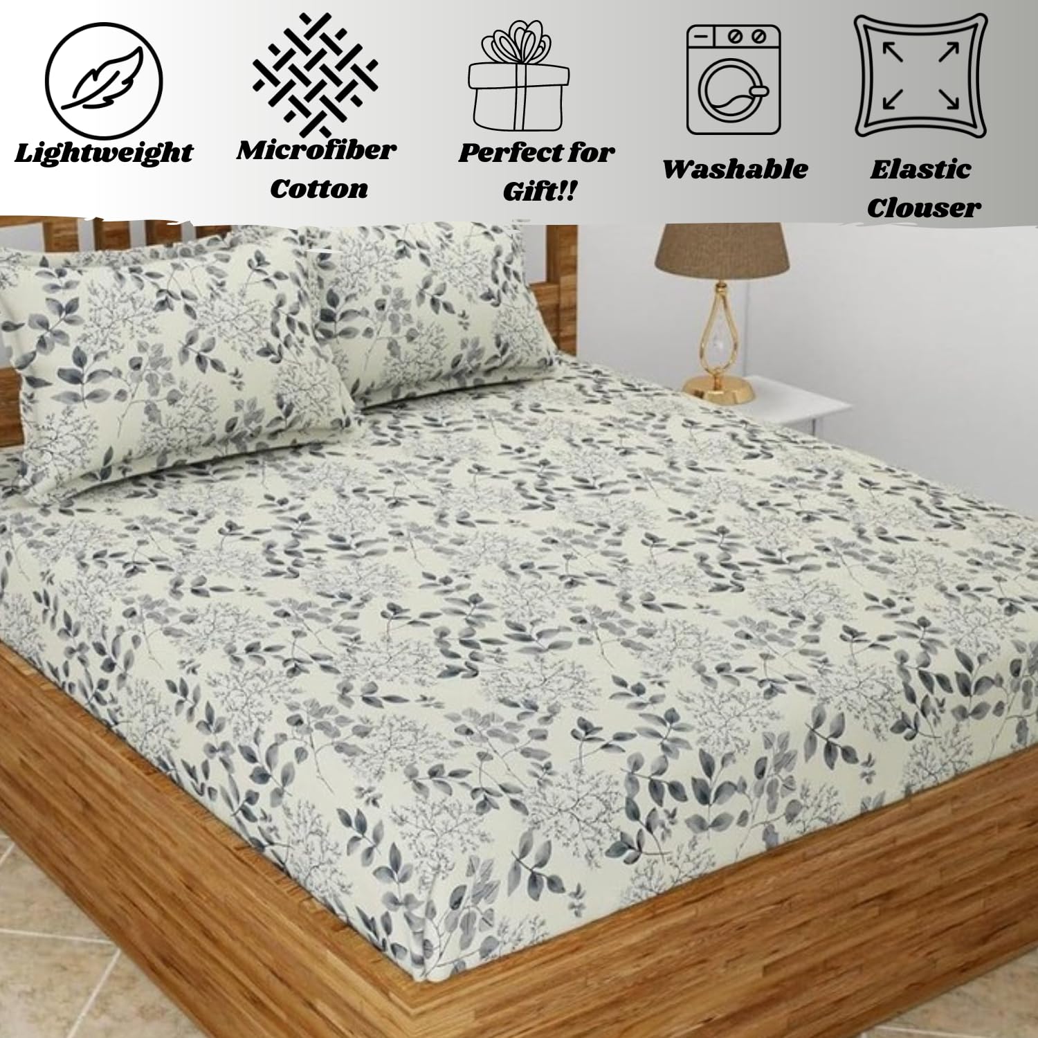 Elastic Fitted Bedsheet For Queen Size With 2 Pillow Cover - 72 X 78 Inches, Cream | Super Soft Brushed Durable Fabric