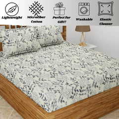 Elastic Fitted Bedsheet For Double Bed With 2 Pillow Cover - 60 X 78 Inches, Cream | Super Soft Brushed Durable Fabric