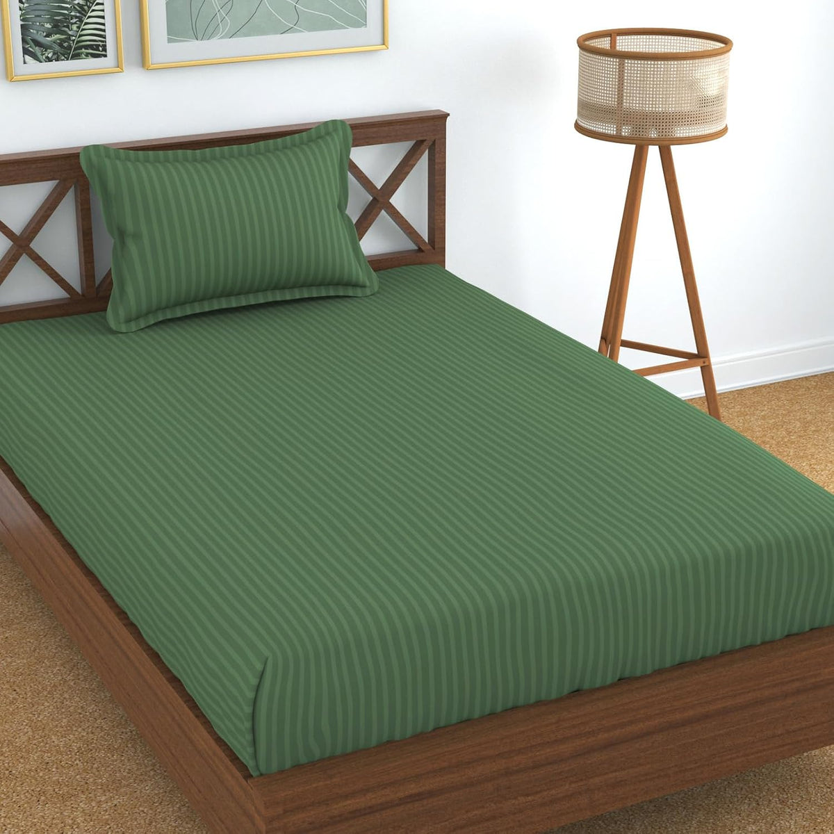 Glace Cotton Single Bedsheet With 1 Pillow Cover (89 X 57 Inches, Dark Green) | Long Lasting Durability & Comfort For Your Living Space