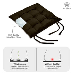 Square Chair Pads Cushion, For Comfortable Sitting, Brown Color - 40 X 40 Cm | Seat Cushions With Ties For Sitting, Pooja, Dining & Office Table | Furniture Cushion, Washable - Pack Of 2