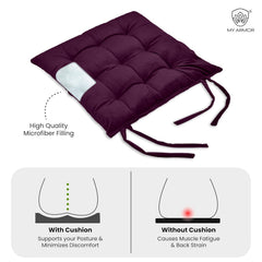 Square Chair Pads Cushion, For Comfortable Sitting, Purple Color - 40 X 40 Cm | Seat Cushions With Ties For Sitting, Pooja, Dining & Office Table | Furniture Cushion, Washable - Pack Of 2