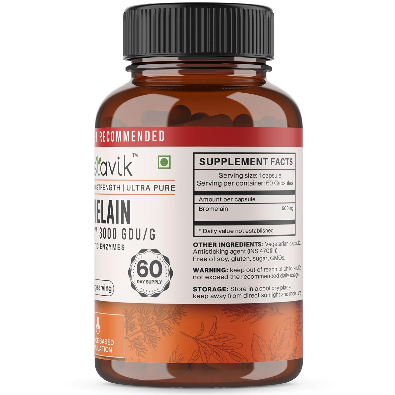 Vaastavik Bromelain Supplement 3000 Gdu / G Vegan Capsule 500mg | 60 Veg Capsules