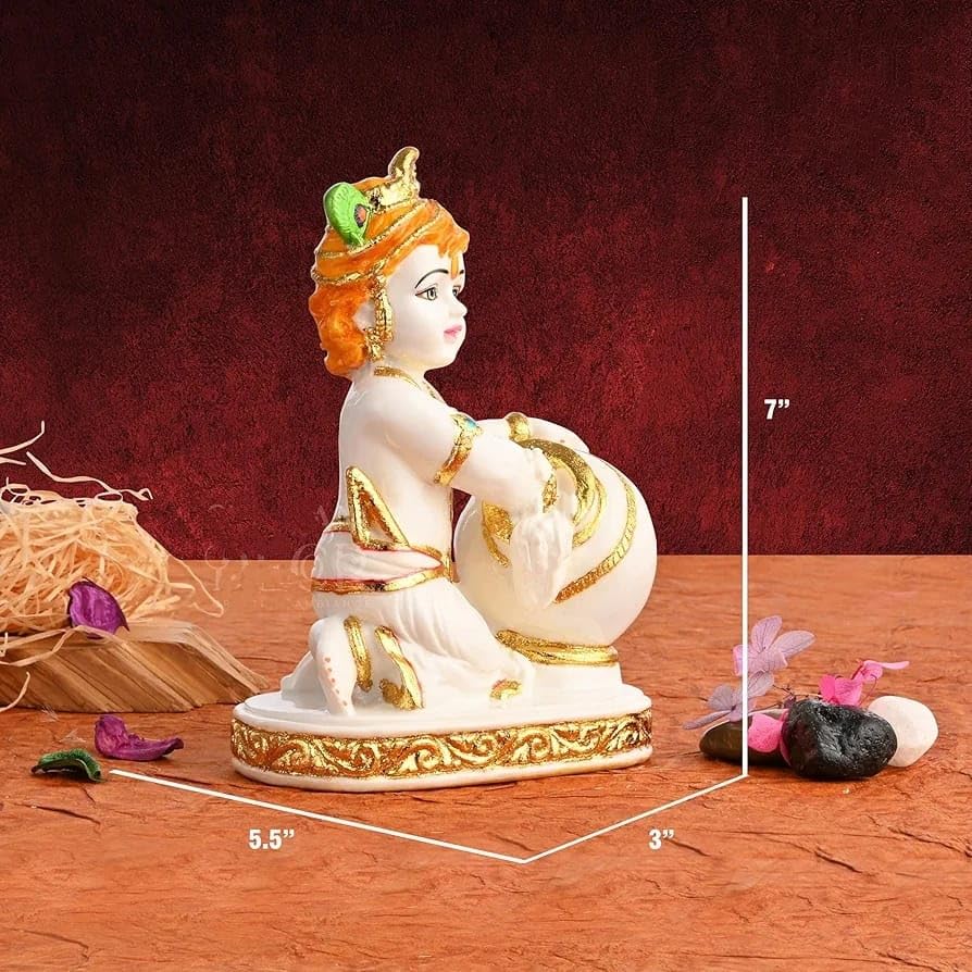 Lord Krishna Idol, Handcrafted White Laddu Gopal Murti, Resin, Idol - 4 Inch, Little Krishna Idol, All Occasions