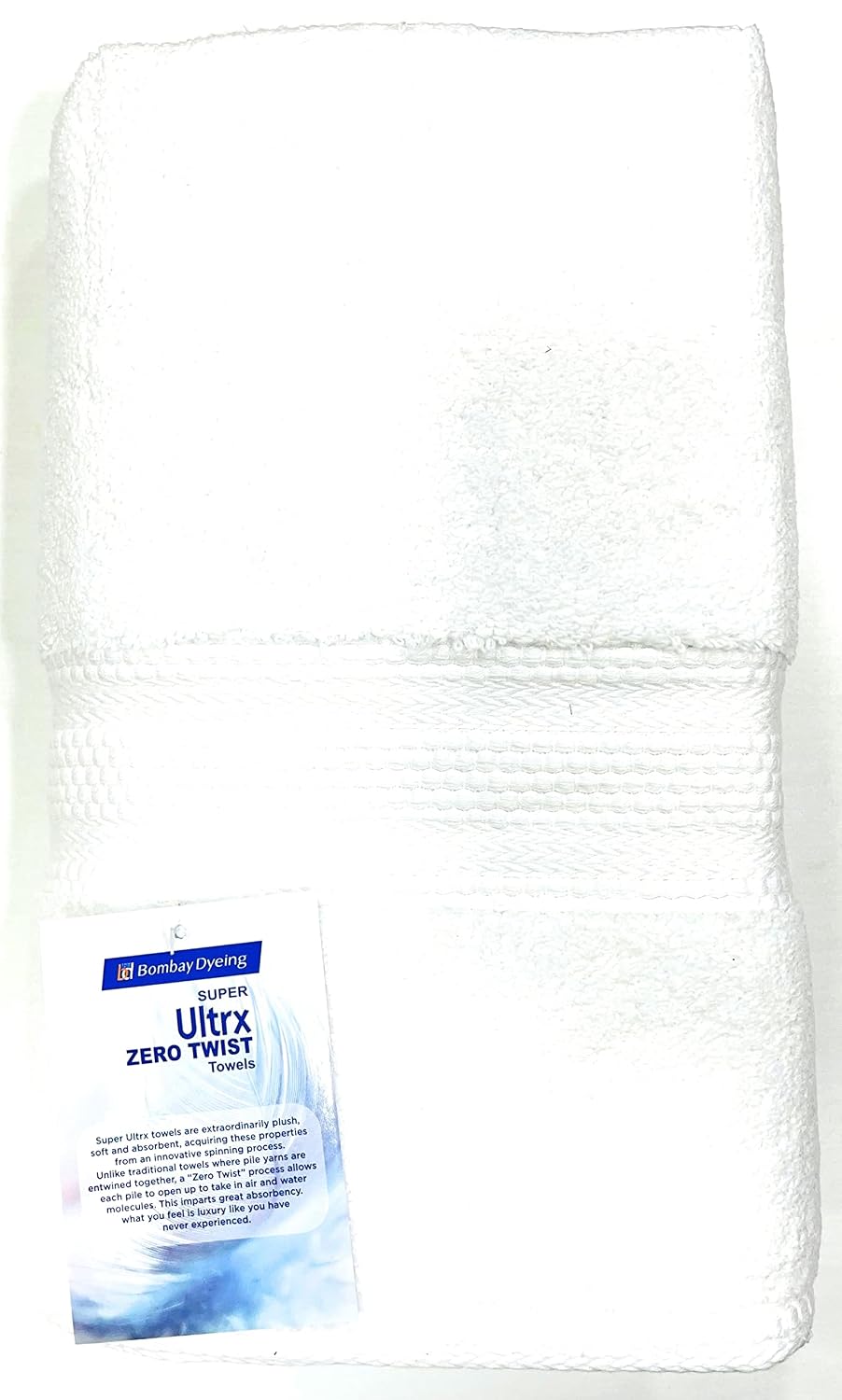 Bombay Dyeing Ultrx 100% Cotton Large Size Premium Bath Towel 650 Gsm - White