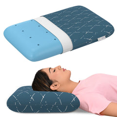 Cool Gel Memory Foam Pillow For Sleeping, Thick Pillow, Queen Size - 4.5 Inch | Neck Support Pain Relief, With Removable Blue Checks Cover | Compressible, Breathable - Pack Of 1