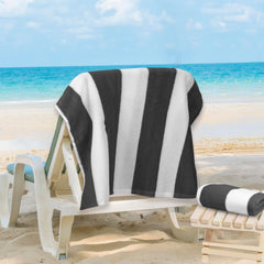 Maxnap Sunstripe Premium Cabana Striped Towel 600 Gsm | 100% Cotton, Soft & Quick-Dry Pool Towels - Set Of 2 (Grey)